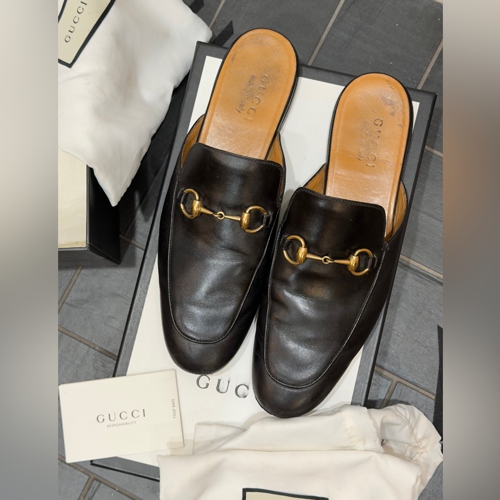 Gucci Black Leather Princeton Mule Loafers
